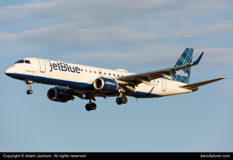 Photo of N318JB - JetBlue Airways Embraer E190 at BWI on AeroXplorer Aviation Database