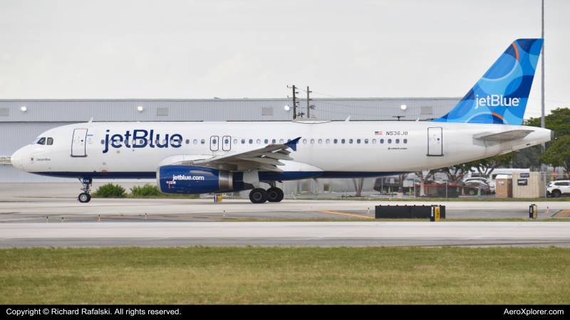 Photo of N536JB - JetBlue Airways Airbus A320 at FLL on AeroXplorer Aviation Database