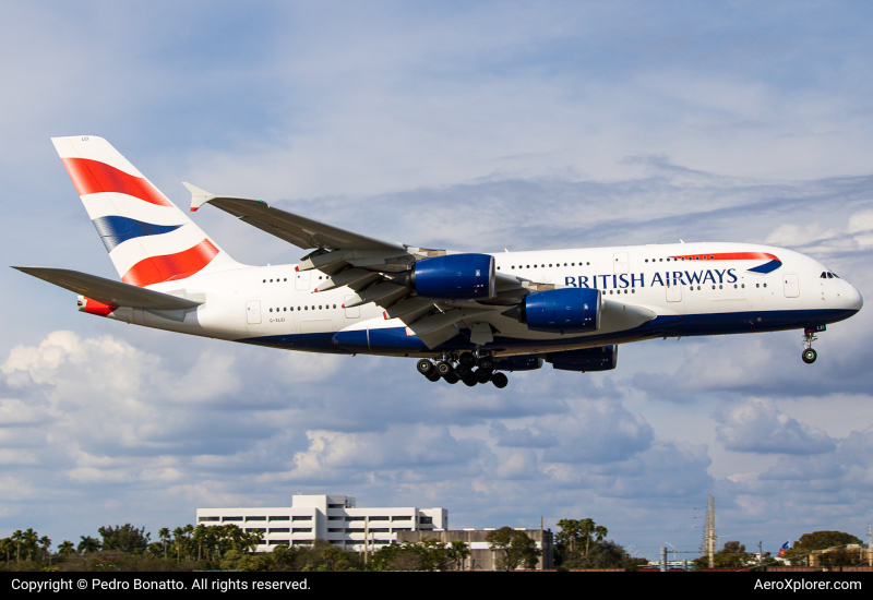 Photo of G-XLEI - British Airways Airbus A380-800 at MIA on AeroXplorer Aviation Database