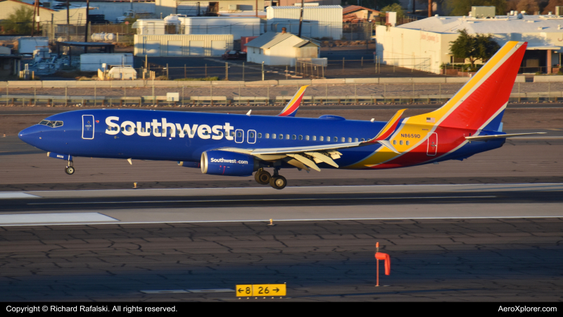 Photo of N8659D - Southwest Airlines Boeing 737-800 at PHX on AeroXplorer Aviation Database