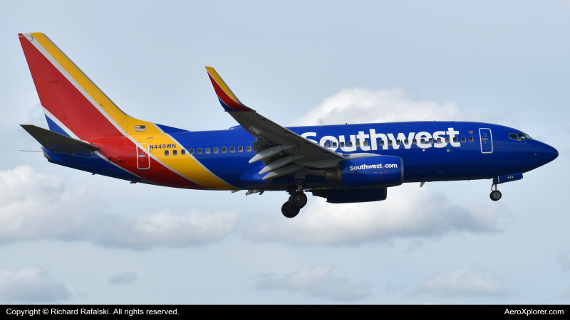 Photo of N449WN - Southwest Airlines Boeing 737-700 at MIA on AeroXplorer Aviation Database