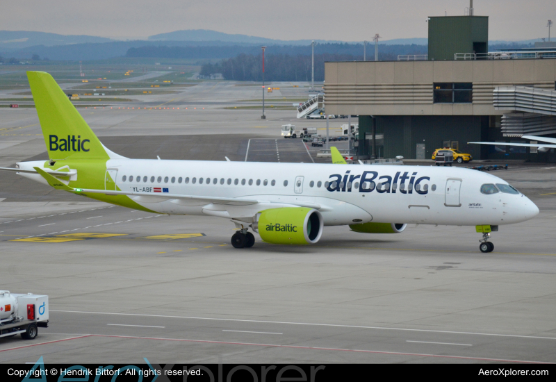 Photo of YL-ABF - Air Baltic    Airbus A220-300 at ZRH on AeroXplorer Aviation Database