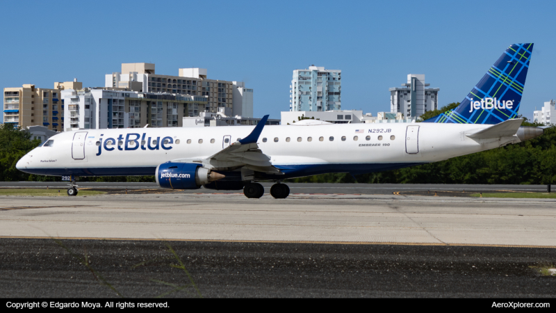 Photo of N292JB - JetBlue Airways Embraer E190 at SJU on AeroXplorer Aviation Database