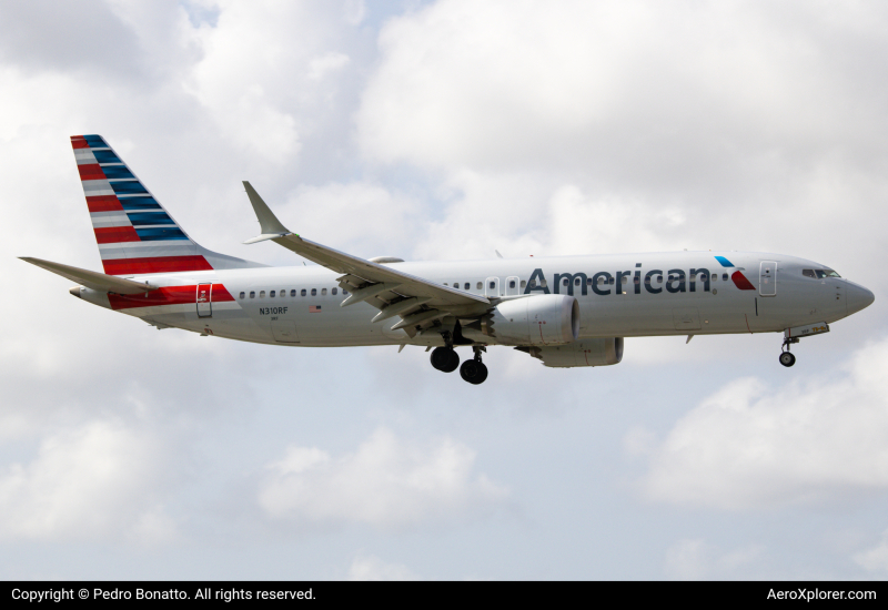 Photo of N310RF - American Airlines Boeing 737 MAX 8 at MIA on AeroXplorer Aviation Database