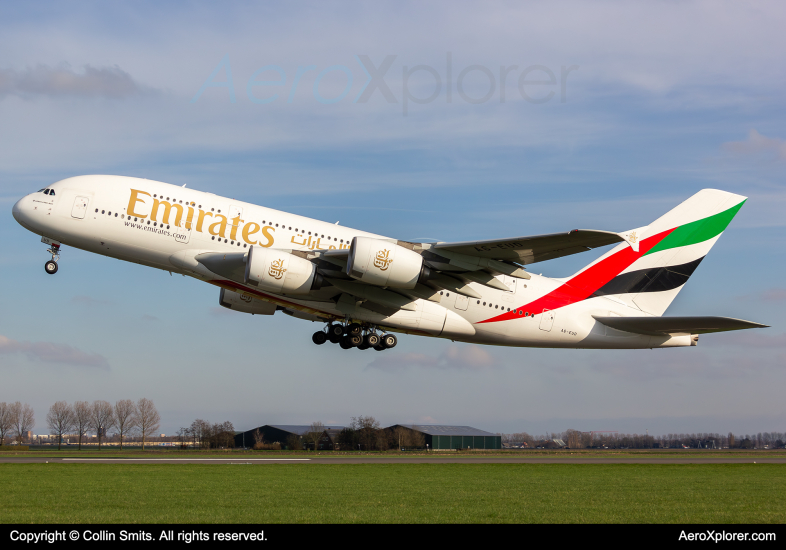 Photo of A6-EUD - Emirates Airbus A380 at AMS on AeroXplorer Aviation Database