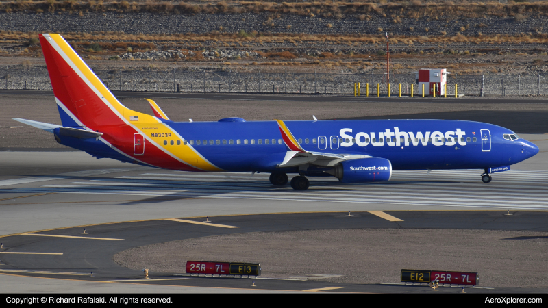 Photo of N8303R - Southwest Airlines Boeing 737-800 at PHX on AeroXplorer Aviation Database