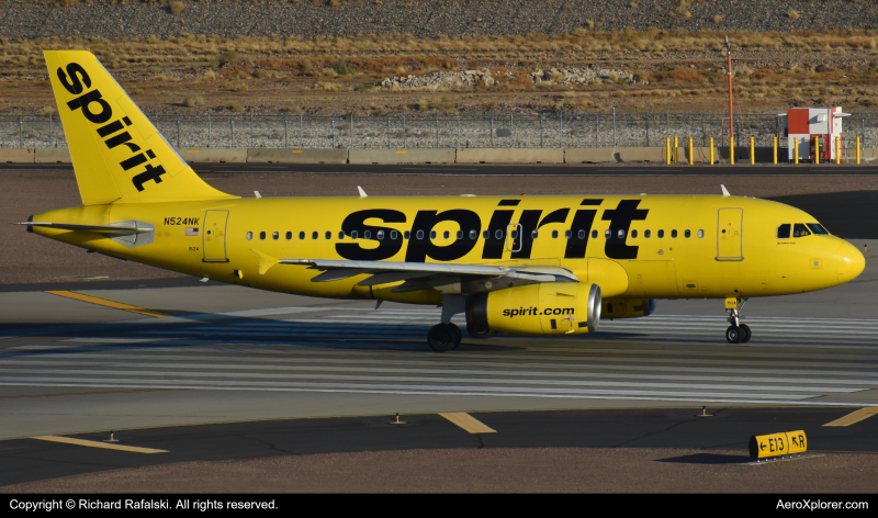 Photo of N524NK - Spirit Airlines Airbus A319 at PHX on AeroXplorer Aviation Database