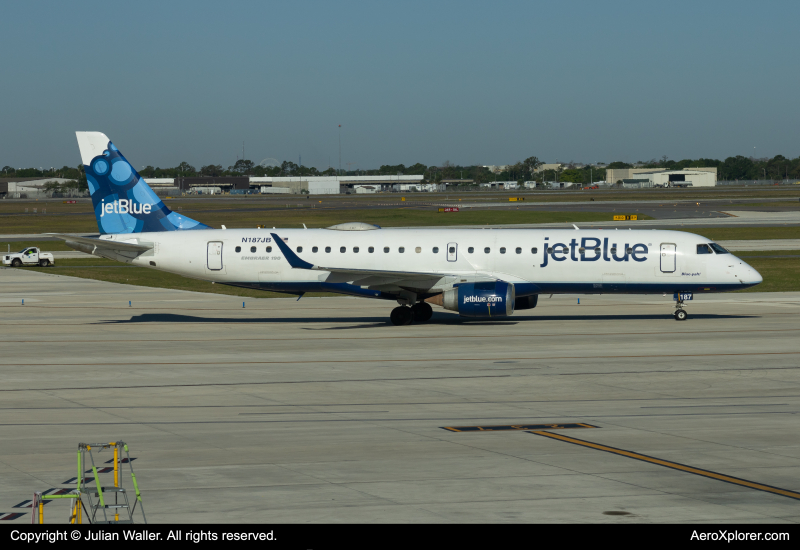Photo of N187JB - JetBlue Airways Embraer E190 at MCO on AeroXplorer Aviation Database
