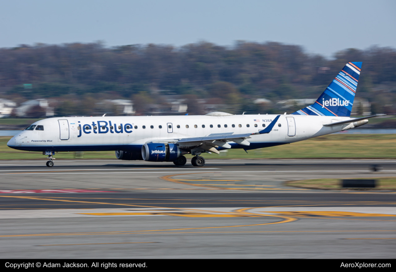 Photo of N368JB - Jetblue  Embraer E190 at DCA on AeroXplorer Aviation Database