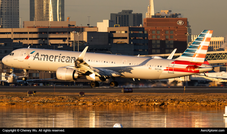 Photo of N411AN - American Airlines Airbus A321NEO at BOS on AeroXplorer Aviation Database