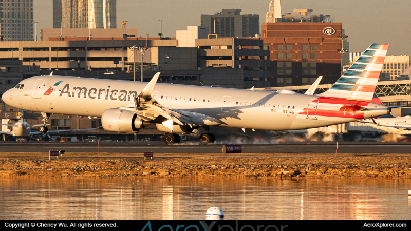 Photo of N411AN - American Airlines Airbus A321NEO at BOS on AeroXplorer Aviation Database