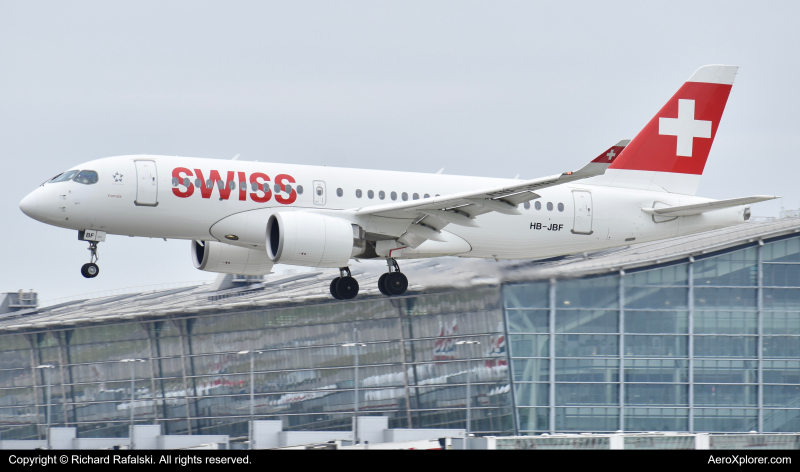 Photo of HB-JBF - Swiss International Air Lines Airbus A220-100 at LHR on AeroXplorer Aviation Database