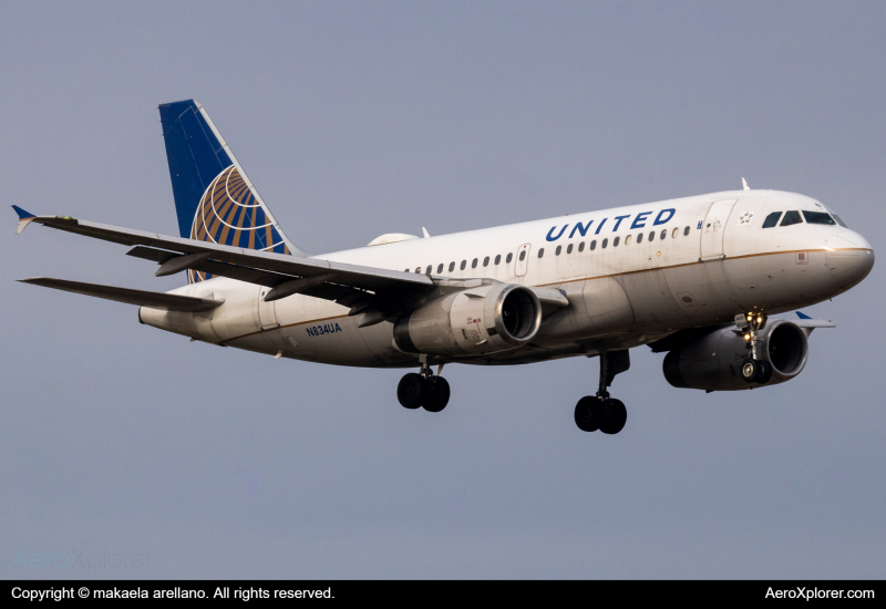 Photo of N834UA - United Airlines Airbus A319 at BOI on AeroXplorer Aviation Database