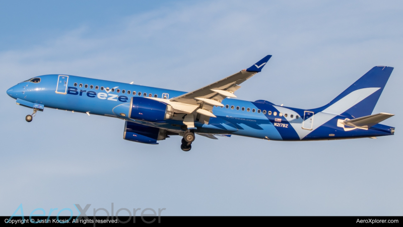 Photo of N217BZ - Breeze Airways Airbus A220-300 at TPA on AeroXplorer Aviation Database
