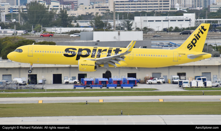 Photo of N705NK - Spirit Airlines Airbus A321NEO at FLL on AeroXplorer Aviation Database