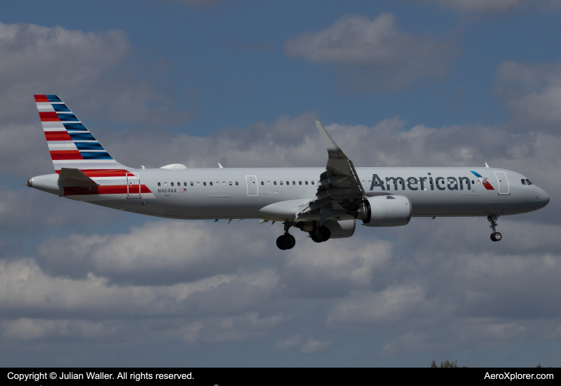 Photo of N464AA - American Airlines Airbus A321NEO at MIA on AeroXplorer Aviation Database