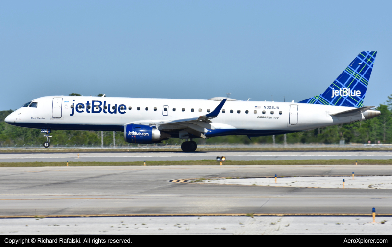 Photo of N328JB - JetBlue Airways Embraer E190 at MCO on AeroXplorer Aviation Database