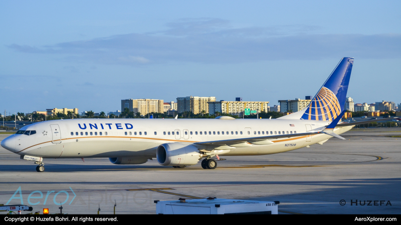 Photo of N37508 - United Airlines Boeing 737 MAX 9 at MIA on AeroXplorer Aviation Database