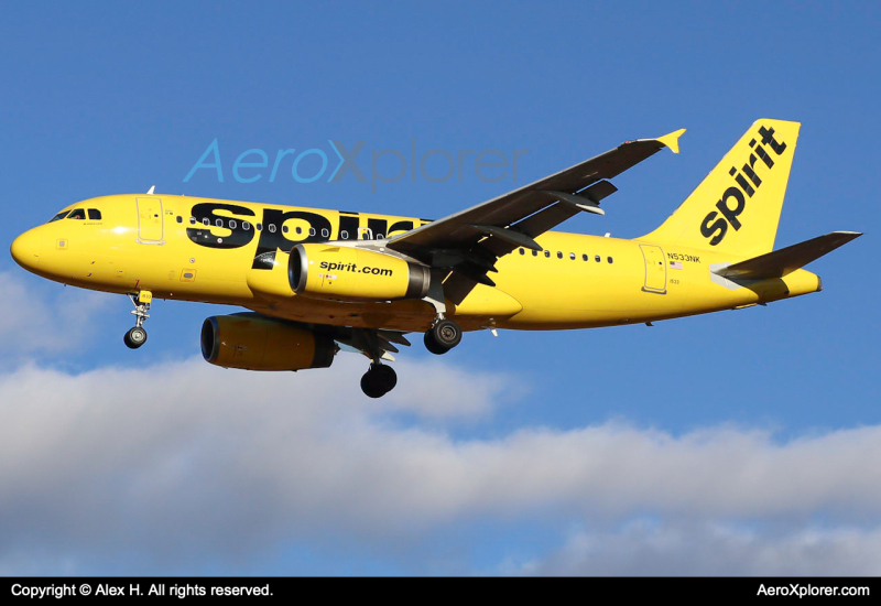 Photo of N533NK - Spirit Airlines Airbus A319 at MHT on AeroXplorer Aviation Database