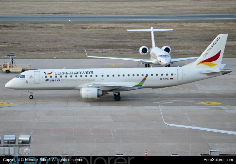 Photo of D-AWSI - German Airways Embraer E190 at NUE on AeroXplorer Aviation Database