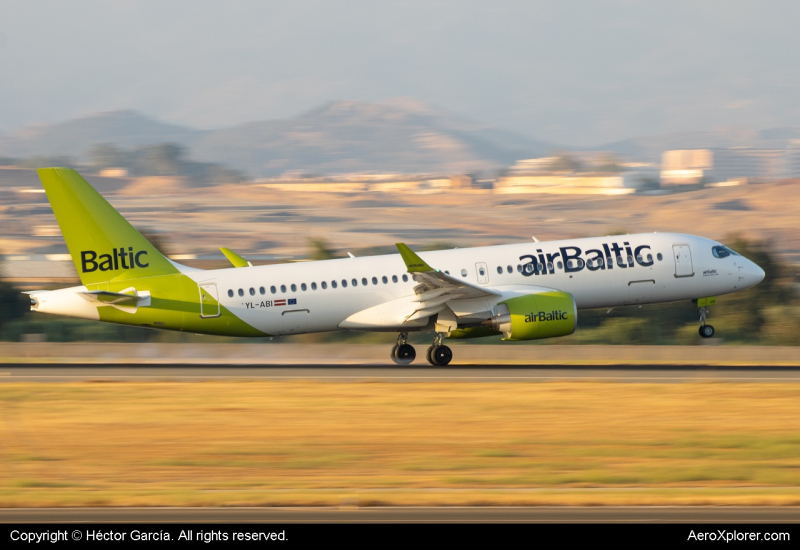 Photo of YL-ABI - Air Baltic Airbus A220-300 at AGP on AeroXplorer Aviation Database