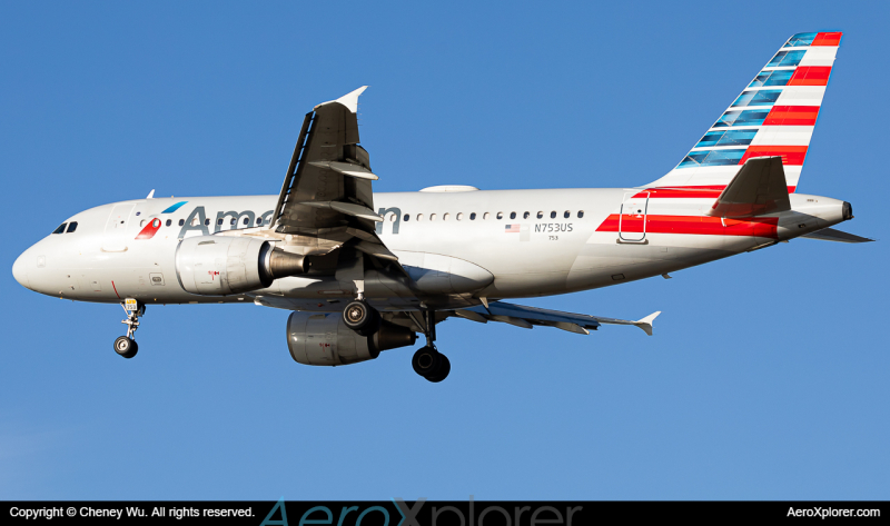 Photo of N753US - American Airlines Airbus A319 at BOS on AeroXplorer Aviation Database