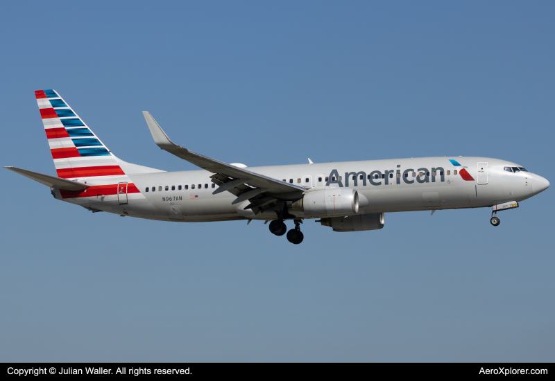 Photo of N967AN - American Airlines Boeing 737-800 at MIA on AeroXplorer Aviation Database