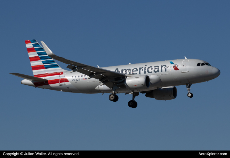 Photo of N12028 - American Airlines Airbus A319 at MIA on AeroXplorer Aviation Database