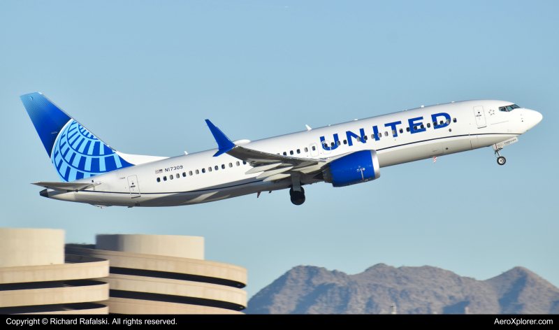 Photo of N17309 - United Airlines Boeing 737 MAX 8 at PHX on AeroXplorer Aviation Database