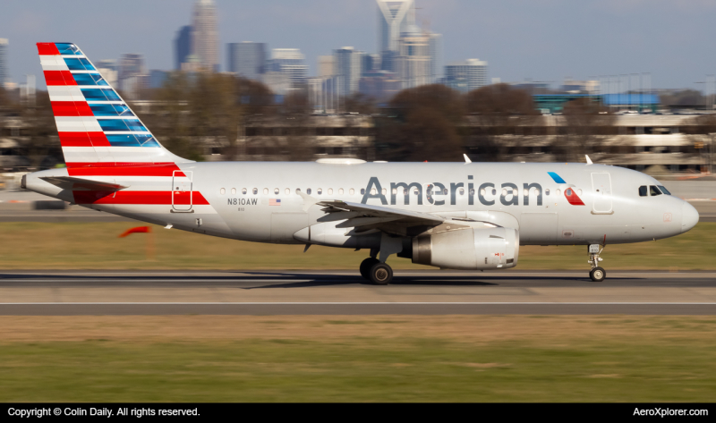 Photo of N810AW - American Airlines Airbus A319 at CLT on AeroXplorer Aviation Database