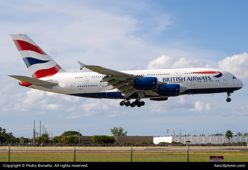 Photo of G-XLEG - British Airways Airbus A380-800 at MIA on AeroXplorer Aviation Database
