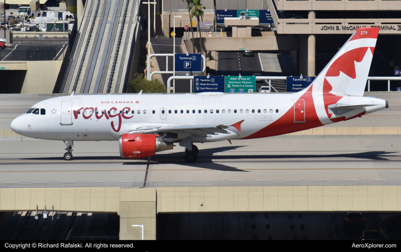 Photo of C-GBHZ - Air Canada Rouge Airbus A319 at PHX on AeroXplorer Aviation Database