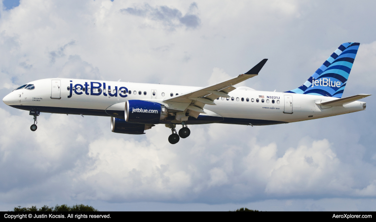 Photo of N3221J - JetBlue Airways Airbus A220-300 at TPA on AeroXplorer Aviation Database