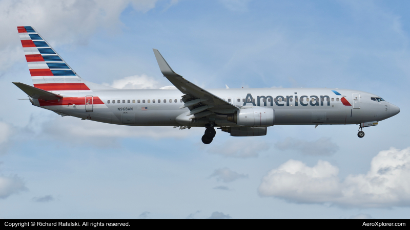 Photo of N968AN - American Airlines Boeing 737-800 at MIA on AeroXplorer Aviation Database