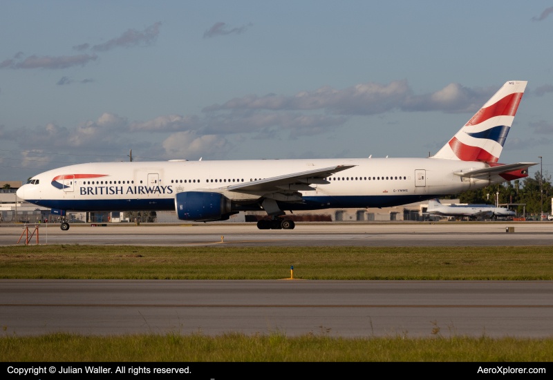 Photo of G-YMMG - British Airways Boeing 777-200ER at MIA on AeroXplorer Aviation Database