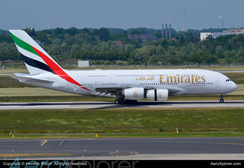 Photo of A6-EOB - Emirates A380 at DUS on AeroXplorer Aviation Database