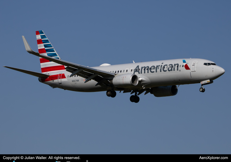 Photo of N867NN - American Airlines Boeing 737-800 at CLT on AeroXplorer Aviation Database