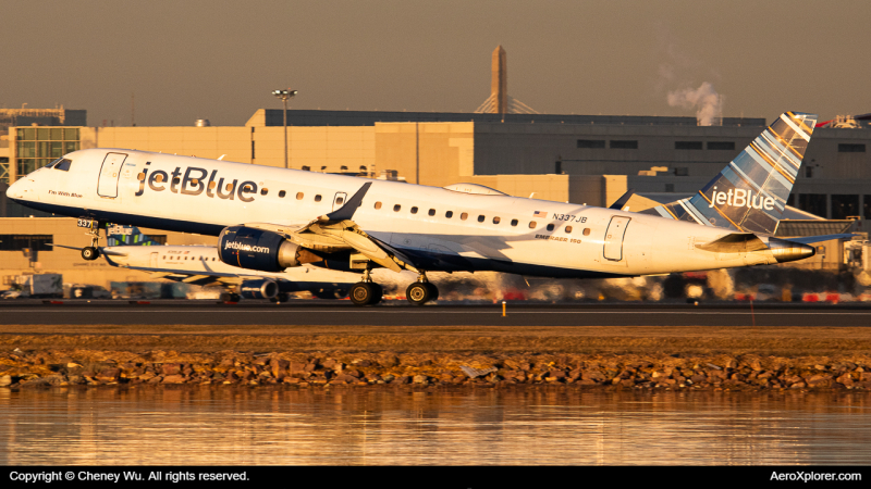Photo of N337JB - JetBlue Airways Embraer E190 at BOS on AeroXplorer Aviation Database