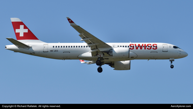 Photo of HB-JCC - Swiss International Air Lines Airbus A220-300 at LHR on AeroXplorer Aviation Database