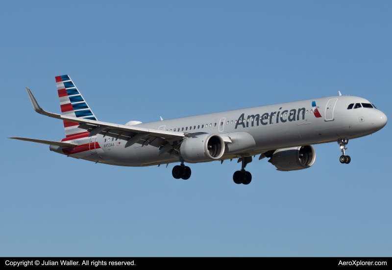 Photo of N453AA - American Airlines Airbus A321NEO at MIA on AeroXplorer Aviation Database