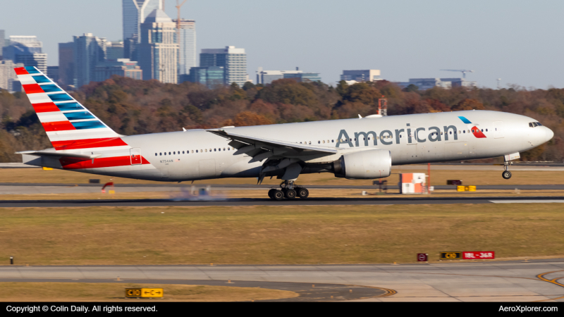Photo of N754AN - American Airlines Boeing 777-200ER at CLT on AeroXplorer Aviation Database