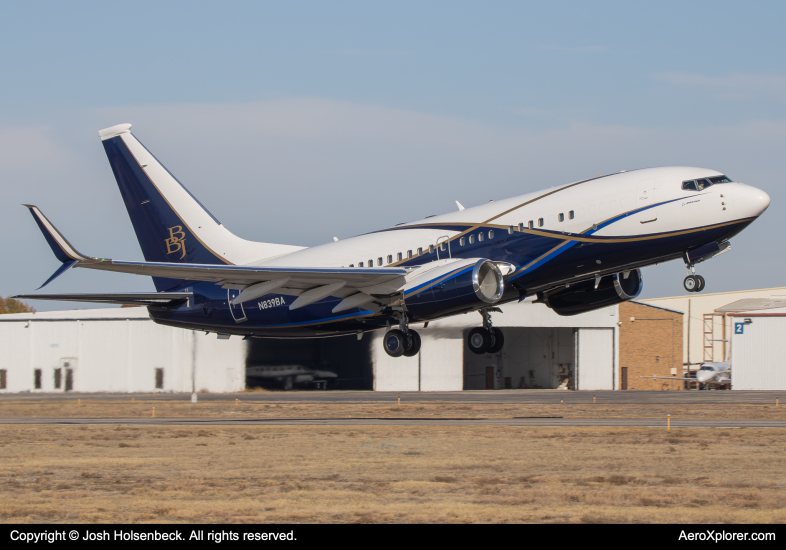 Photo of N839BA - Boeing Business Jets Boeing 737-700BBJ at ADS on AeroXplorer Aviation Database Photo of N839BA - Boeing Business Jets Boeing 737-700BBJ at ADS on AeroXplorer Aviation Database