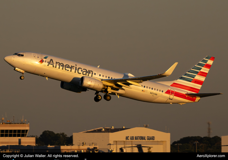 Photo of N831NN - American Airlines Boeing 737-800 at CLT on AeroXplorer Aviation Database