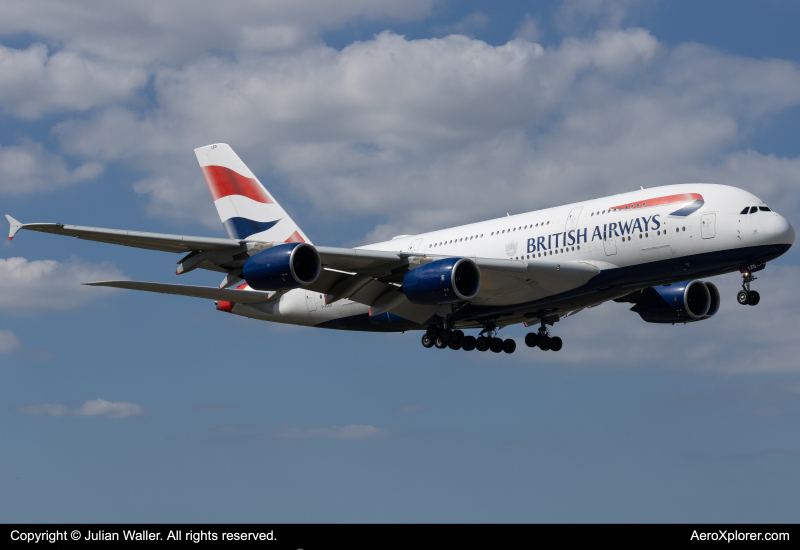 Photo of G-XLED - British Airways  Airbus A380-800 at MIA on AeroXplorer Aviation Database