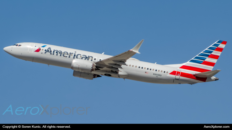 Photo of N308RD - American Airlines Boeing 737 MAX 8 at LAX on AeroXplorer Aviation Database
