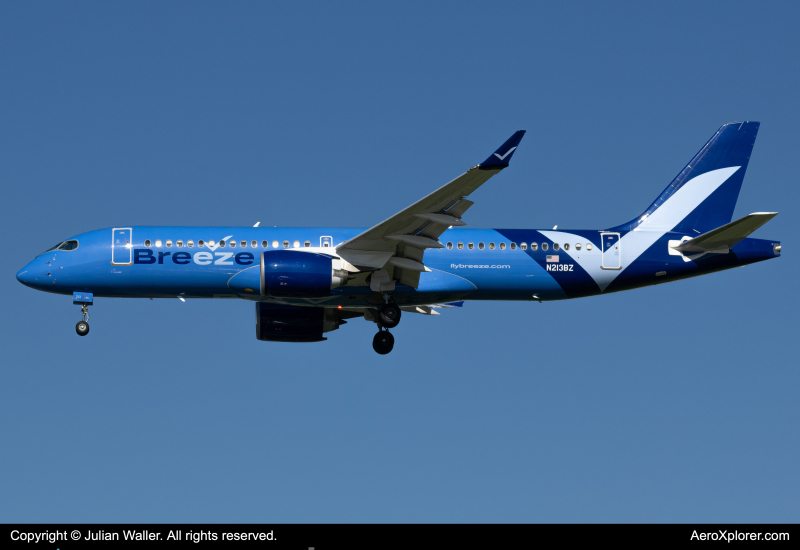 Photo of N213BZ - Breeze Airways Airbus A220-300 at LAX on AeroXplorer Aviation Database