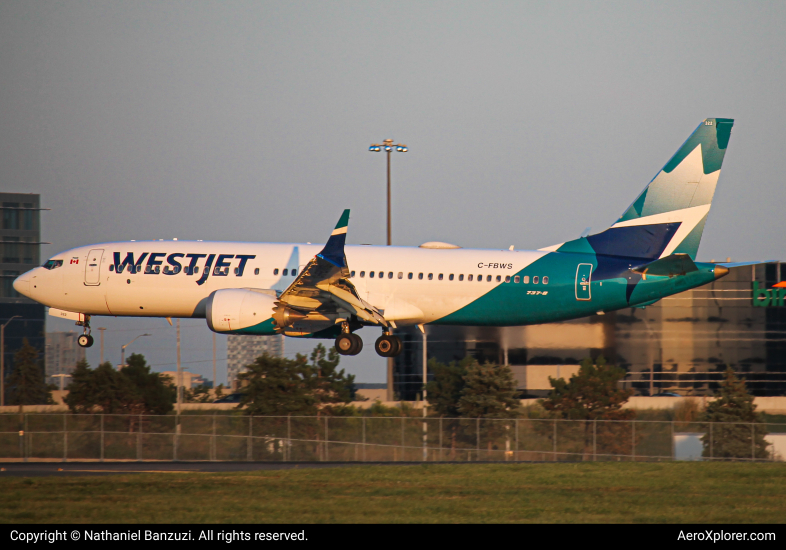 Photo of C-FBWS - WestJet Boeing 737 MAX 8 at YYZ on AeroXplorer Aviation Database