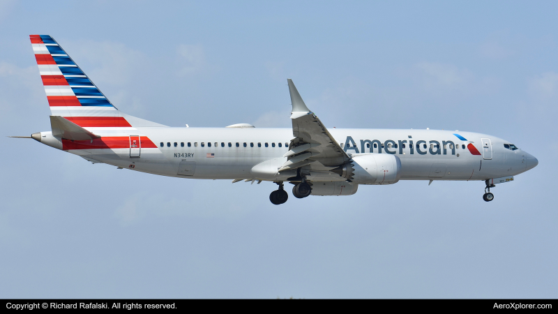 Photo of N343RY - American Airlines Boeing 737 MAX 8 at MIA on AeroXplorer Aviation Database