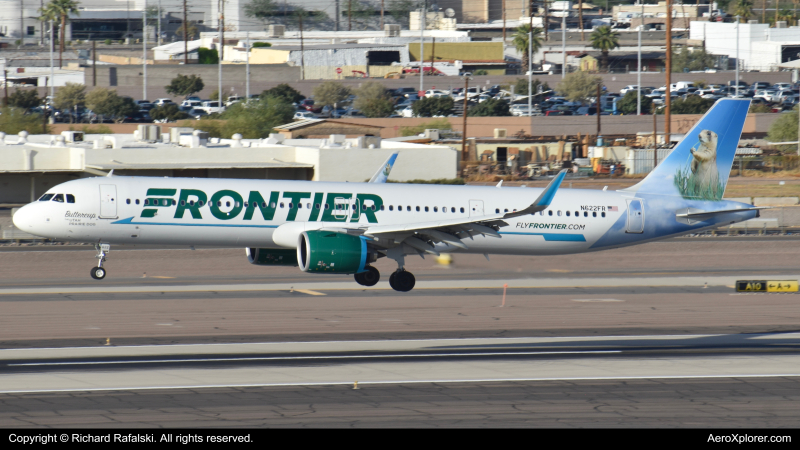 Photo of N622FR - Frontier Airlines Airbus A321NEO at PHX on AeroXplorer Aviation Database