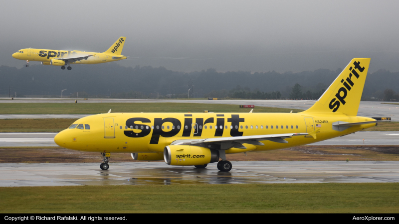 Photo of N524NK - Spirit Airlines Airbus A319 at ATL on AeroXplorer Aviation Database